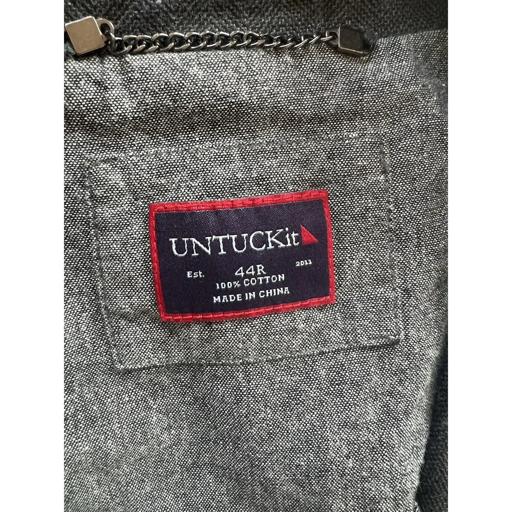 UNTUCKit Mens 44R Blazer Charcoal Gray‎ Windowpane Check 100% Cotton Sport Coat